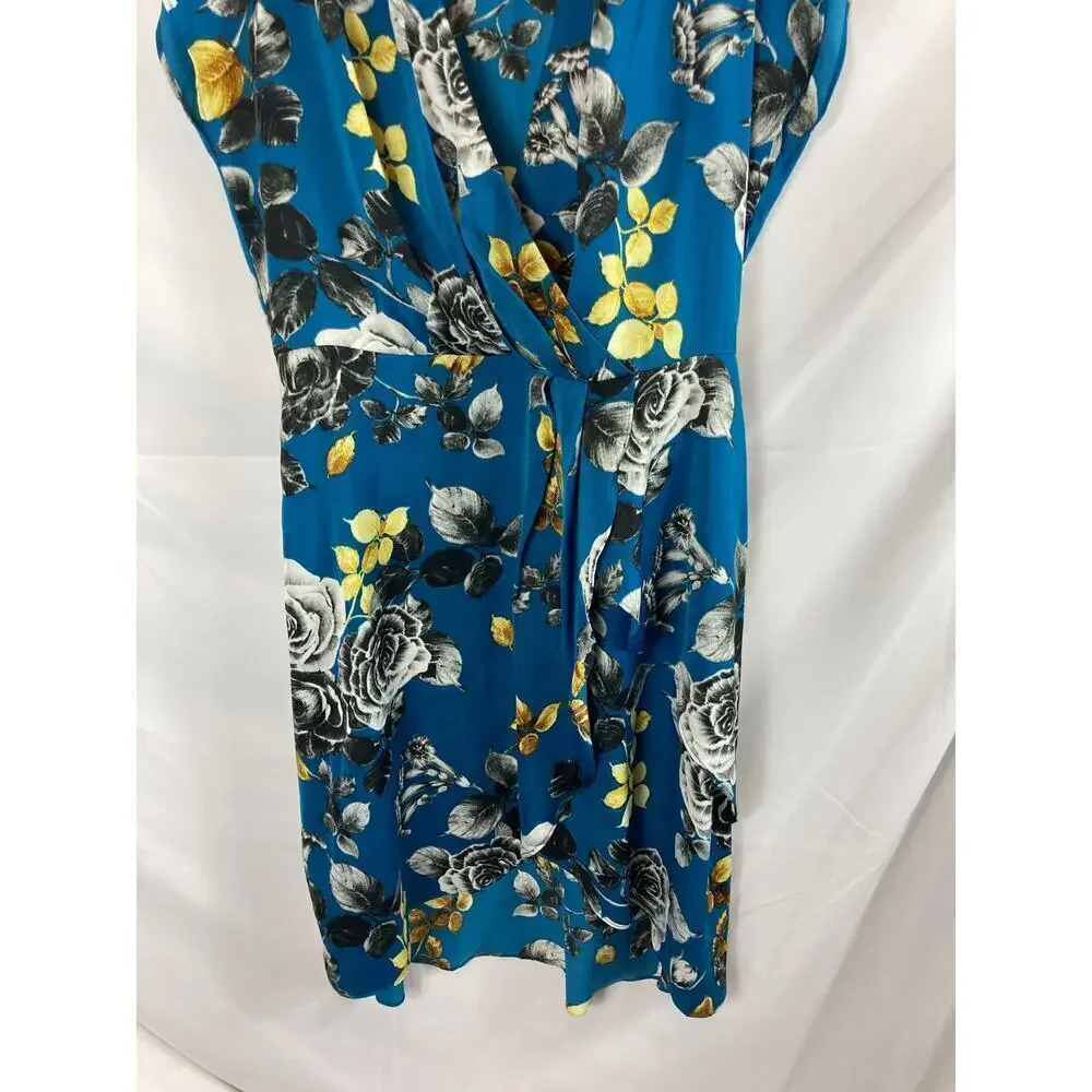 NWT RACHEL Rachel Roy Teal Blue Pierfce Floral Surplus Dress Size 8 - Picture 4 of 10